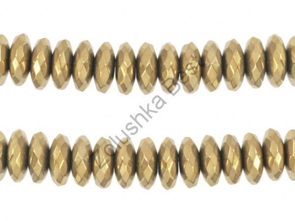 Бусины гематита золото 3×8 мм, рондели, граненые, натур., 115 шт