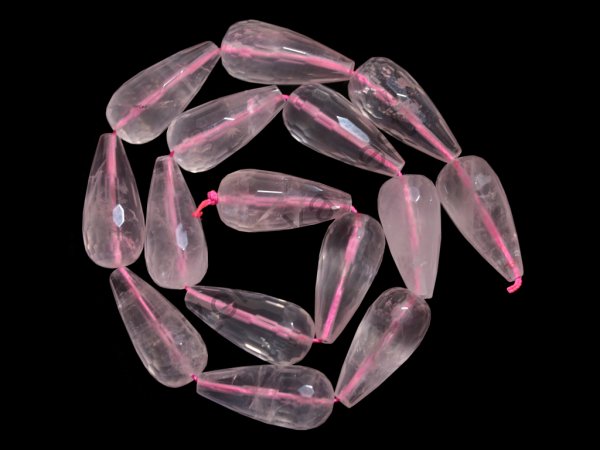 Бусины розового кварца 26×12×12 мм, капля, натур., 14 шт