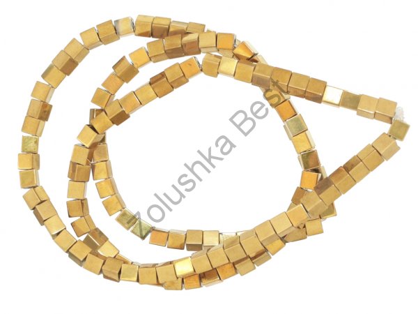Бусины гематита золото 3.2 мм, квадратные, натур., 125 шт