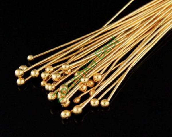 Пины с шариком 30×0.5 мм, мягкие, красное золото, 135 шт