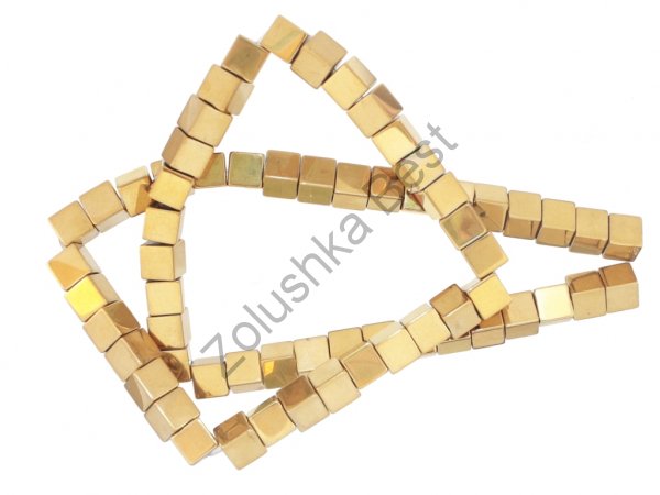 Бусины гематита золото 6 мм, квадратные, натур., 60 шт