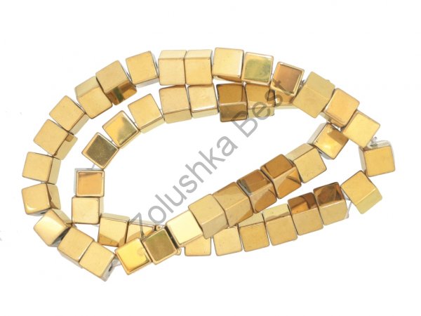 Бусины гематита золото 8.5 мм, квадратные, натур., 46 шт