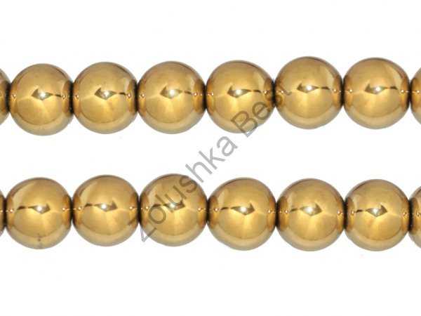 Бусины гематита золотого 12 мм, круглые, натур., 36 шт 