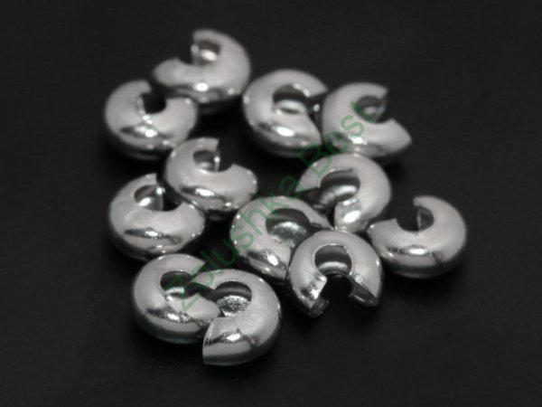 Обжимные бусины 4×2,1 мм, серебро, 110 шт