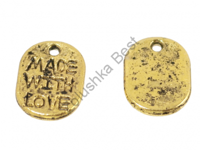 Подвеска "Made with love", 11×8×1 мм, золото, 20 шт